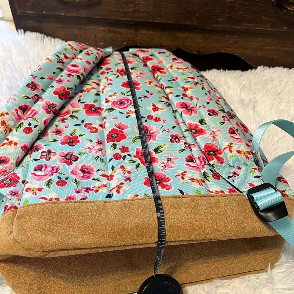 No Boundaries  Mist Mint Floral  Suede  Bottom Backpack - Picture 11 of 13